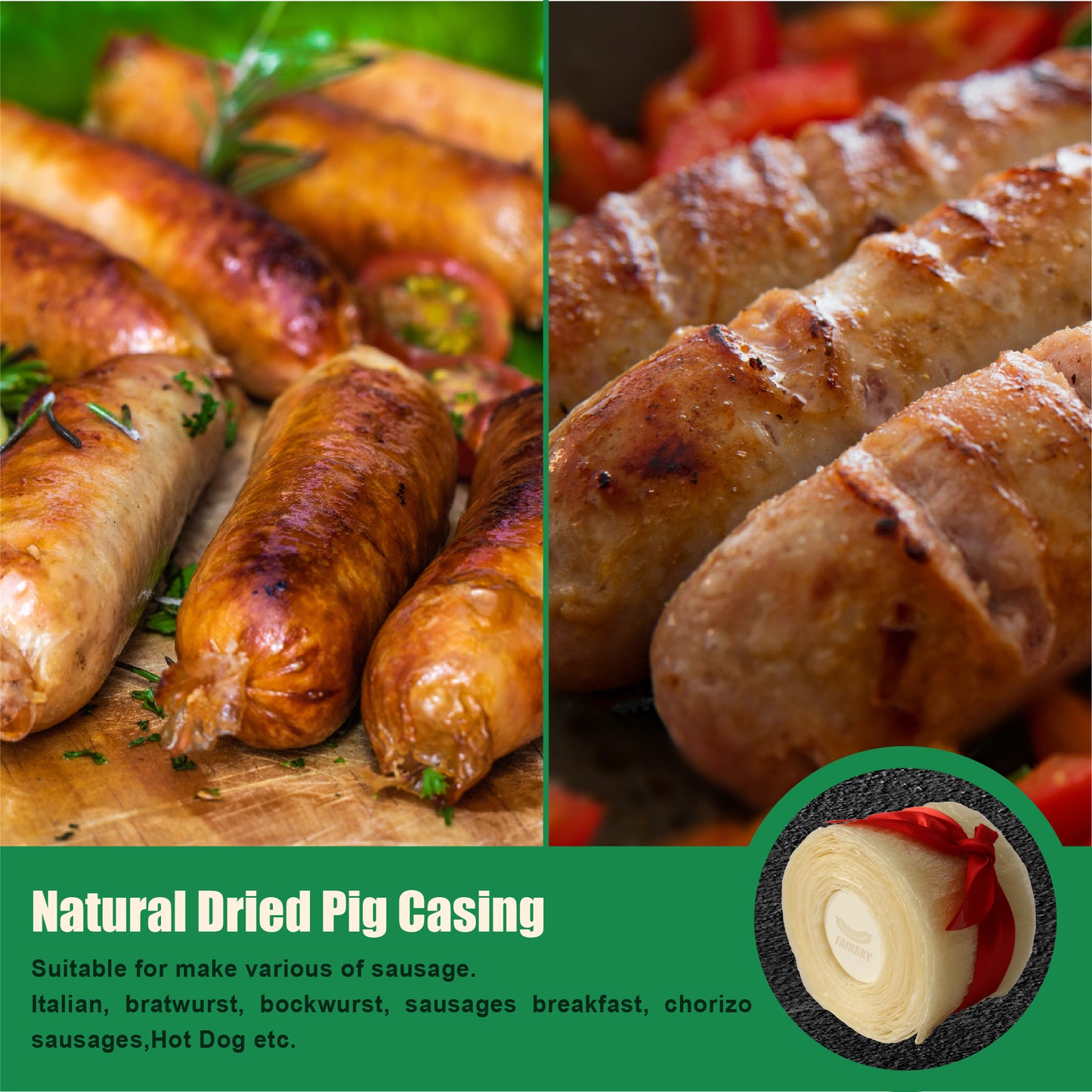 Edible Drying Hog Sausage Casing, Sausage Casings for Flavorous Homemade Sausages Ham,Breakfast Sausage,Italian Sausage,Knoblewurst,Pepperoni,Bologna Sausage and Most Delicious Sausage (8m/26ft)