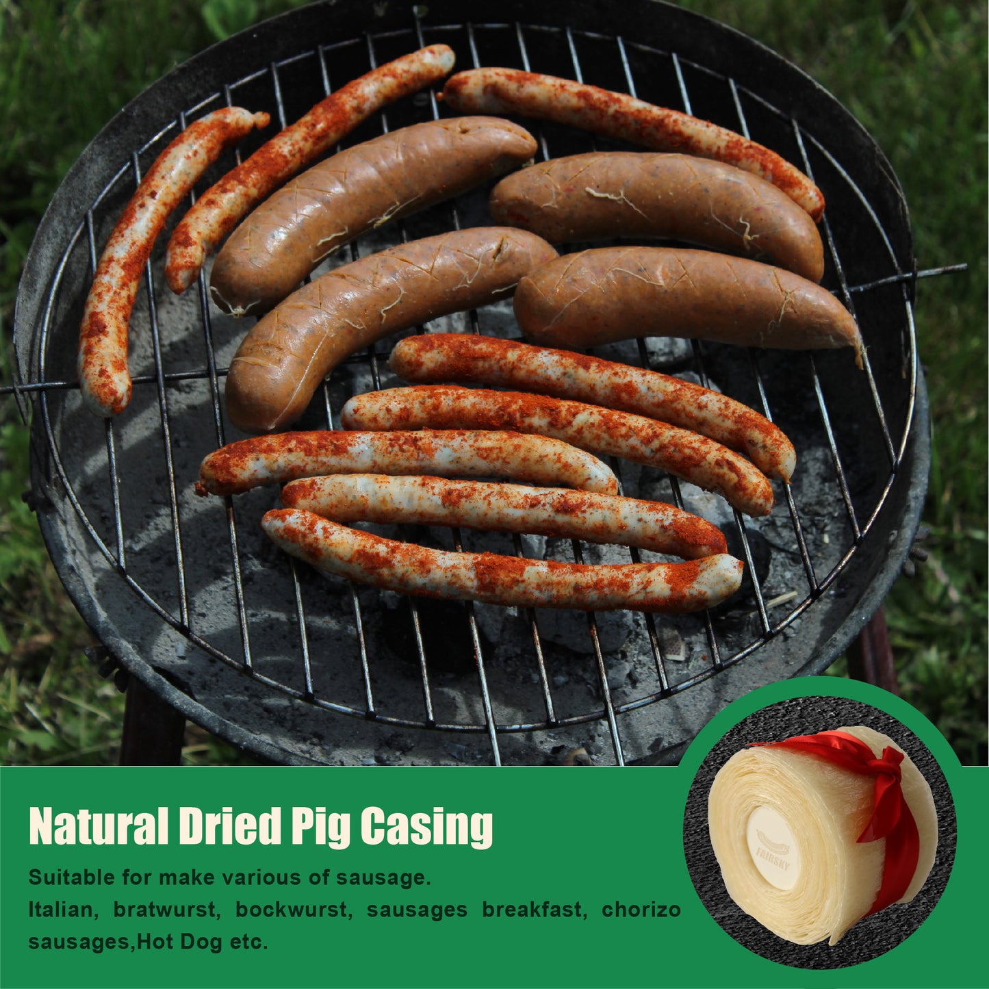 Edible Drying Hog Sausage Casing, Sausage Casings for Flavorous Homemade Sausages Ham,Breakfast Sausage,Italian Sausage,Knoblewurst,Pepperoni,Bologna Sausage and Most Delicious Sausage (8m/26ft)