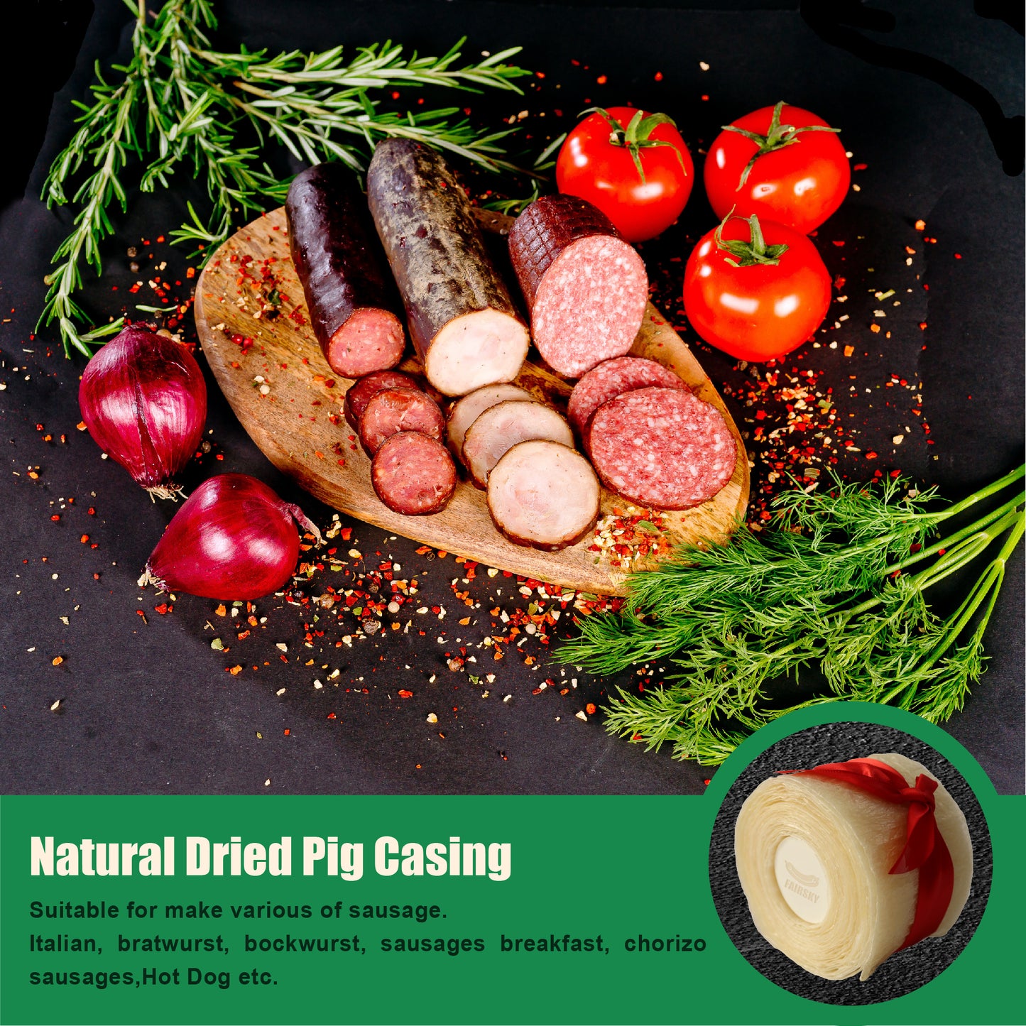 Edible Drying Hog Sausage Casing, Sausage Casings for Flavorous Homemade Sausages Ham,Breakfast Sausage,Italian Sausage,Knoblewurst,Pepperoni,Bologna Sausage and Most Delicious Sausage (8m/26ft)