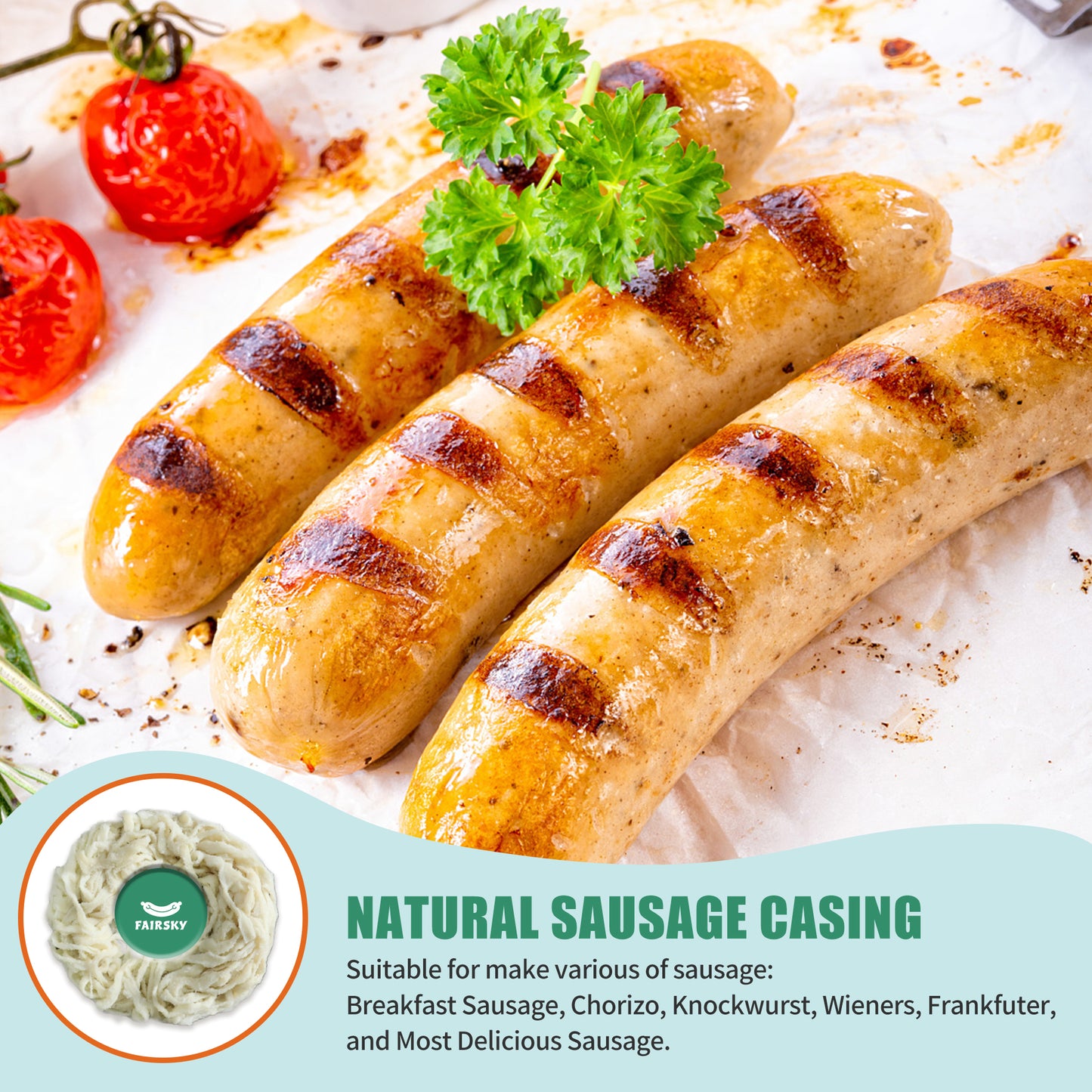 Edible Natural Hog Sausage Casing, Grade A Sausage Casings for Home Sausage Making,Breakfast Sausage,Italian Sausage,Knoblewurst,Pepperoni,Bologna Sausage and Most Delicious Sausage-15m/49ft
