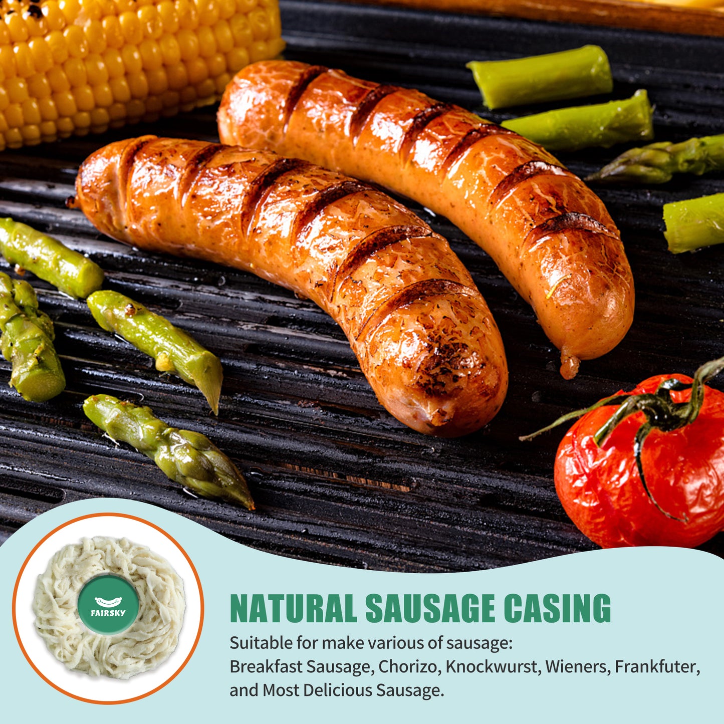 Edible Natural Hog Sausage Casing, Grade A Sausage Casings for Home Sausage Making,Breakfast Sausage,Italian Sausage,Knoblewurst,Pepperoni,Bologna Sausage and Most Delicious Sausage-15m/49ft