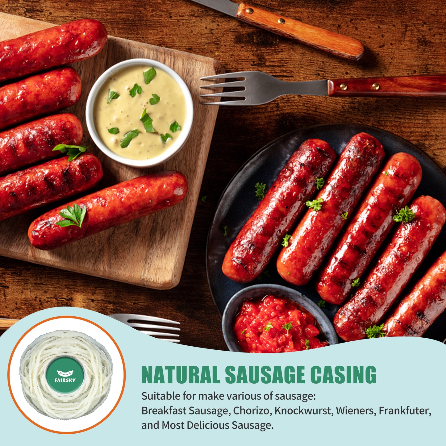 Edible Natural Sheep Sausage Casing, Grade A Sausage Casings for Home Sausage Making,Breakfast Sausage,Chorizo,knockwurst,Wieners,Frankfuter,and Most Delicious Sausage-17m/55ft