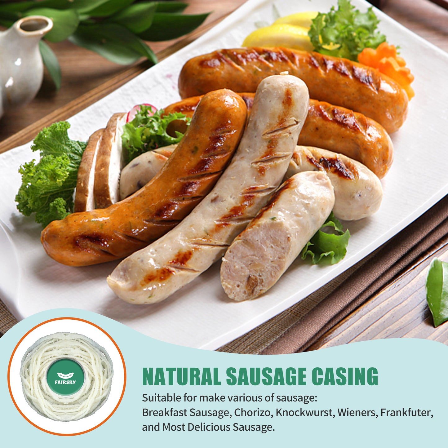 Edible Natural Sheep Sausage Casing, Grade A Sausage Casings for Home Sausage Making,Breakfast Sausage,Chorizo,knockwurst,Wieners,Frankfuter,and Most Delicious Sausage-17m/55ft